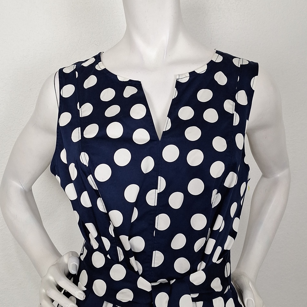 Boden Navy Blue & White Polka Dot Retro Pin Up Sleeveless Midi Dress Size 14R - Picture 4 of 16